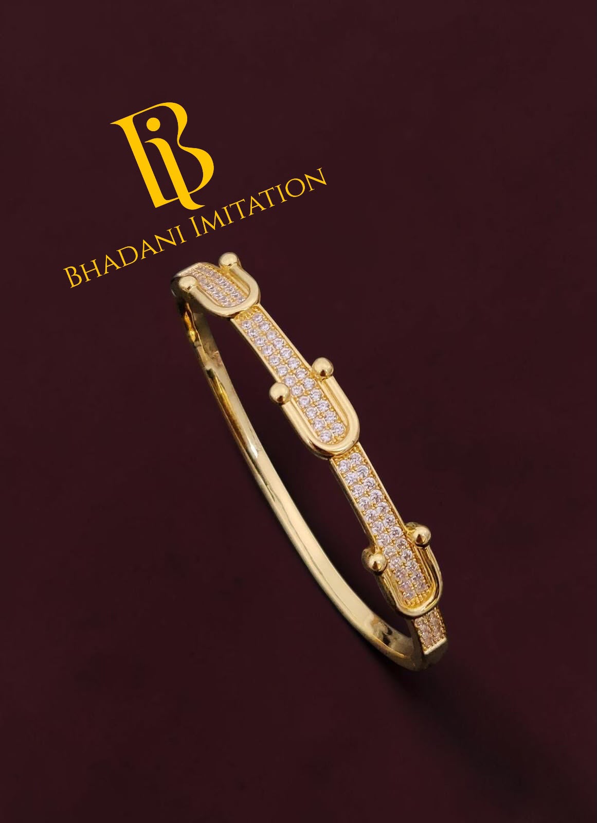 Elegant Gold-Plated American Diamond Kada Bracelet for Women
