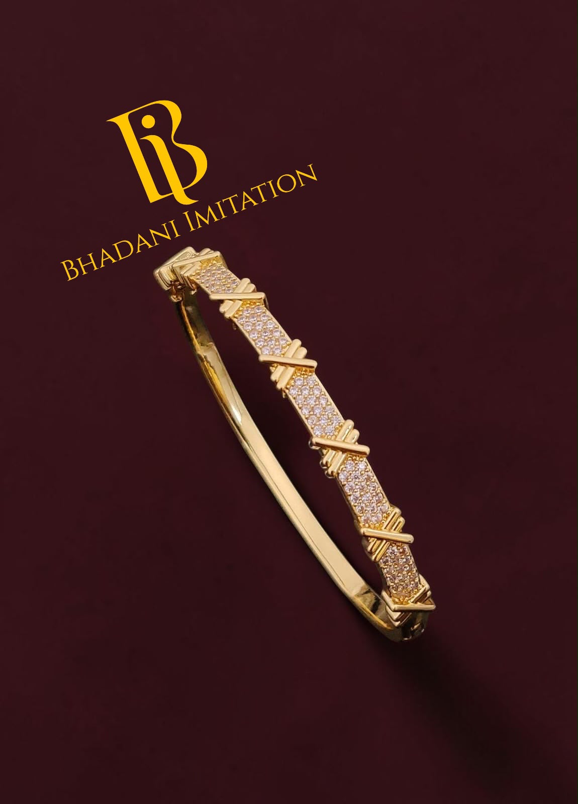 Elegant Gold-Plated American Diamond Kada Bracelet for Women