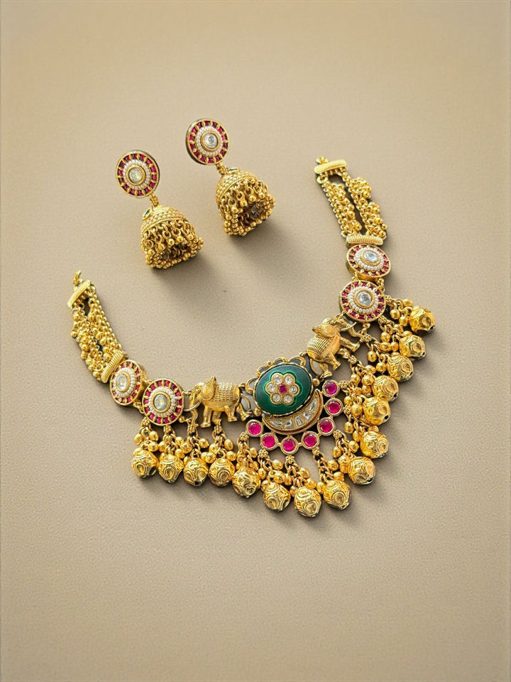 Traditional Bridal Temple Necklace Set with Earrings