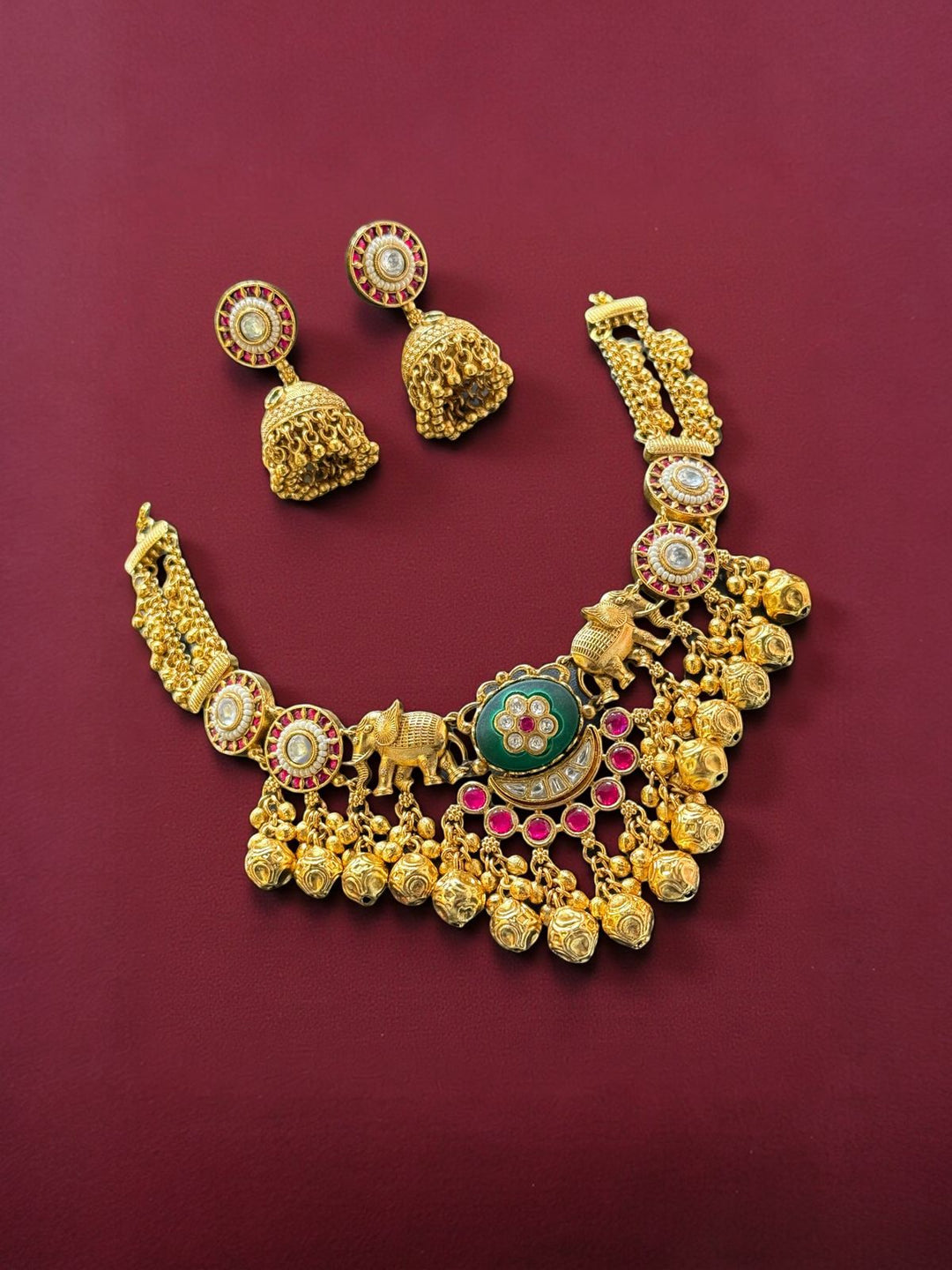 Traditional Bridal Temple Necklace Set with Earrings