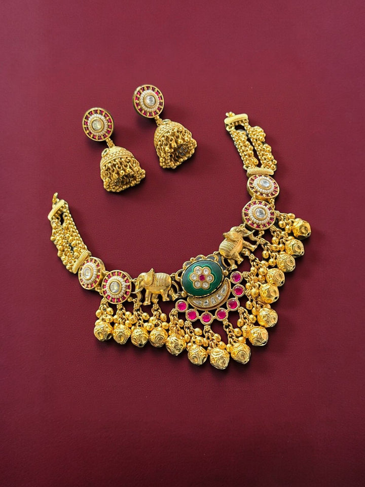 Traditional Bridal Temple Necklace Set with Earrings