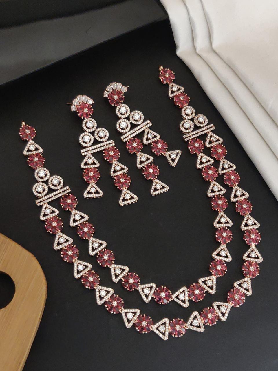 Elegant Ruby Red American Diamond Necklace Set