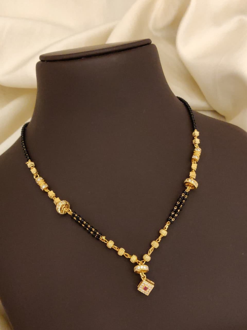 Elegant Gold-Tone Black Beads Mangalsutra Necklace for Women
