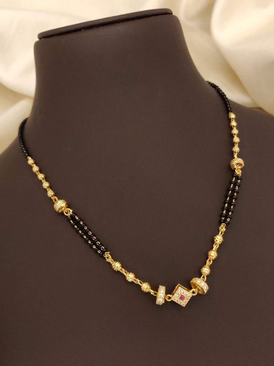 Elegant Gold-Tone Black Beads Mangalsutra Necklace for Women