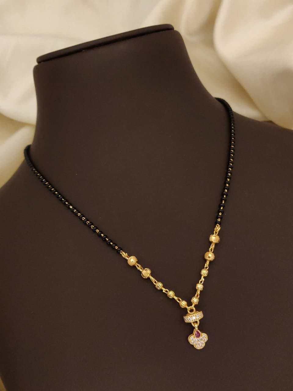 Elegant Gold-Tone Black Beads Mangalsutra for Women