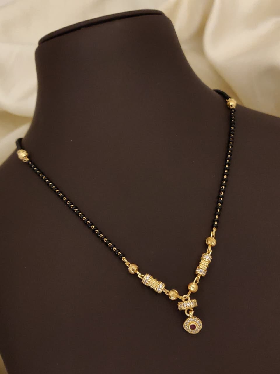 Elegant Gold-Tone Black Beads Mangalsutra for Women