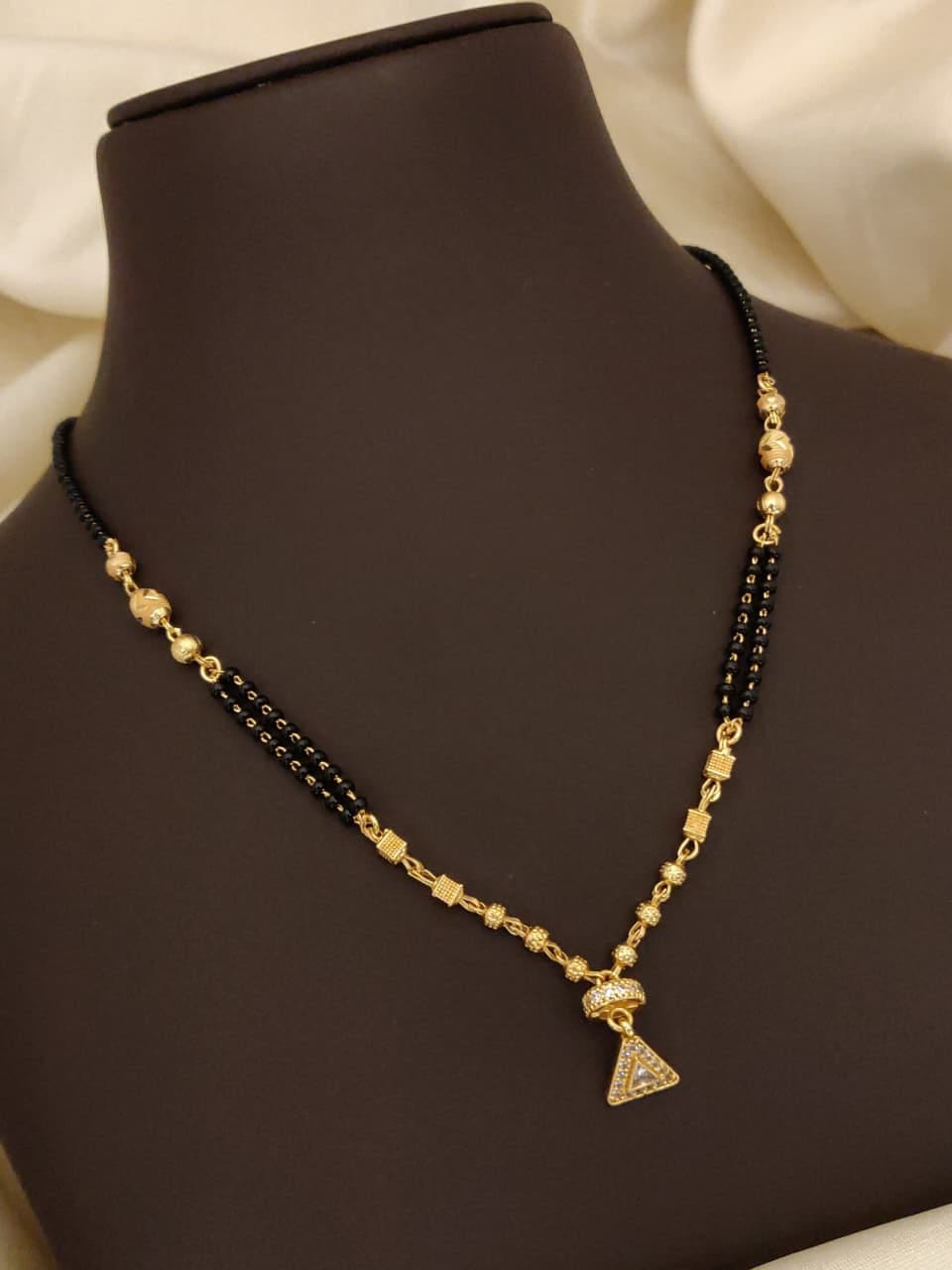 Elegant Gold-Tone Black Beads Mangalsutra for Women