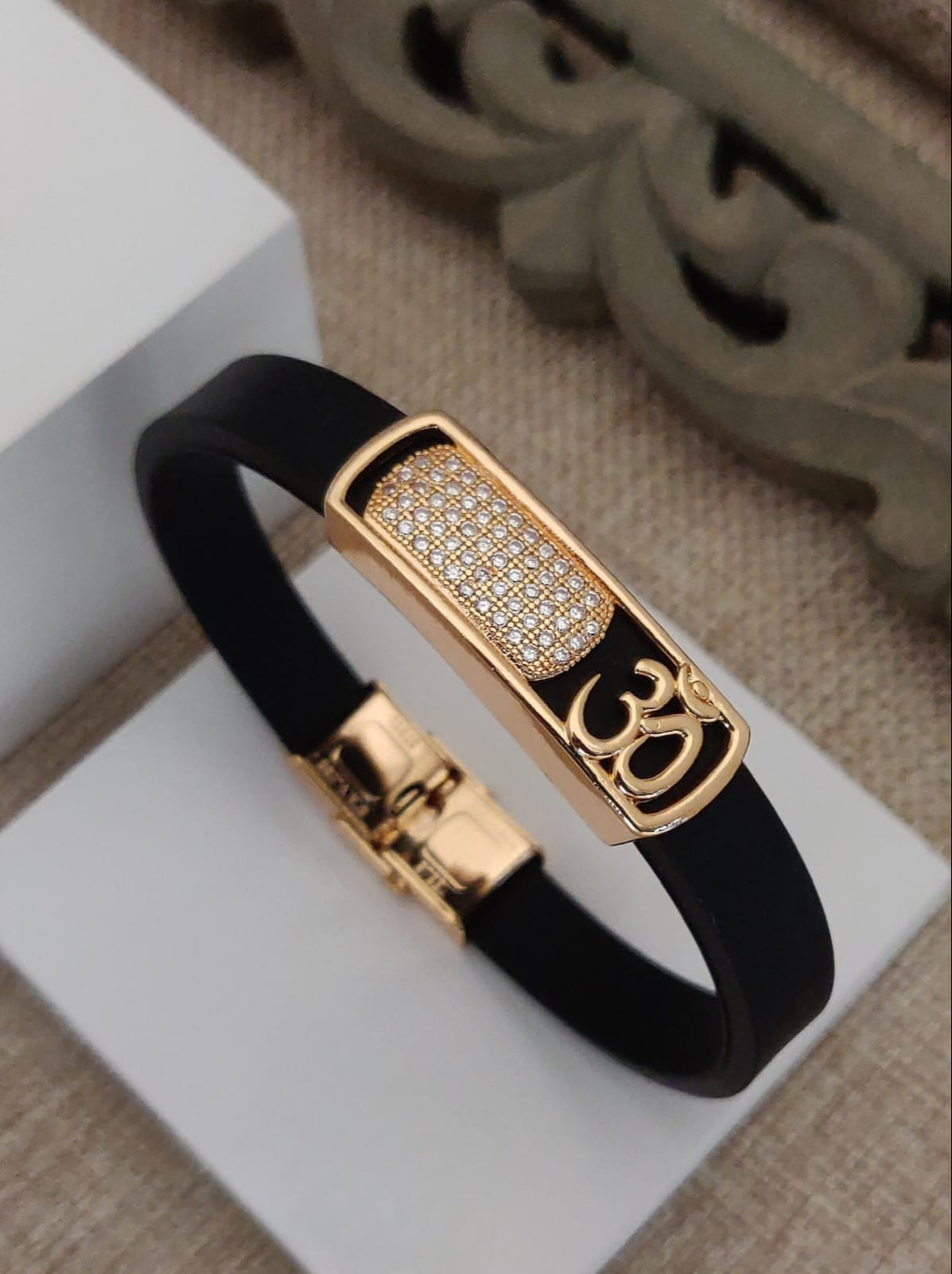 Luxury Black & Gold Om Design Bracelet | Premium Designer Kada for Men & Women
