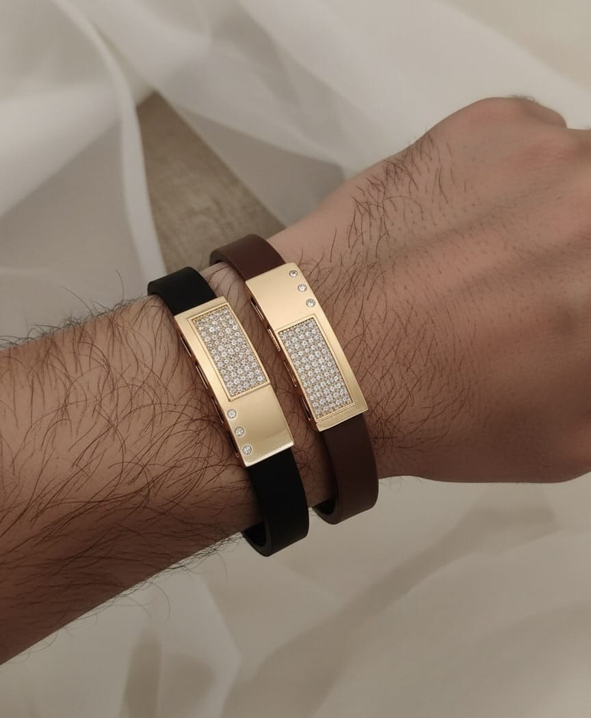 Luxury Gold-Plated Crystal Leather Bracelet for Men
