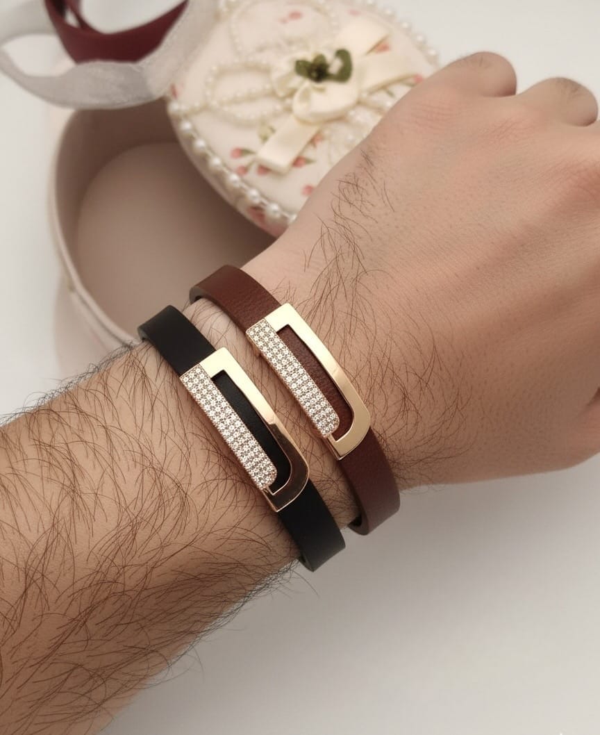 Men’s Rose Gold Polish Leather Bracelet – Premium Buckle Design (SS-7)
