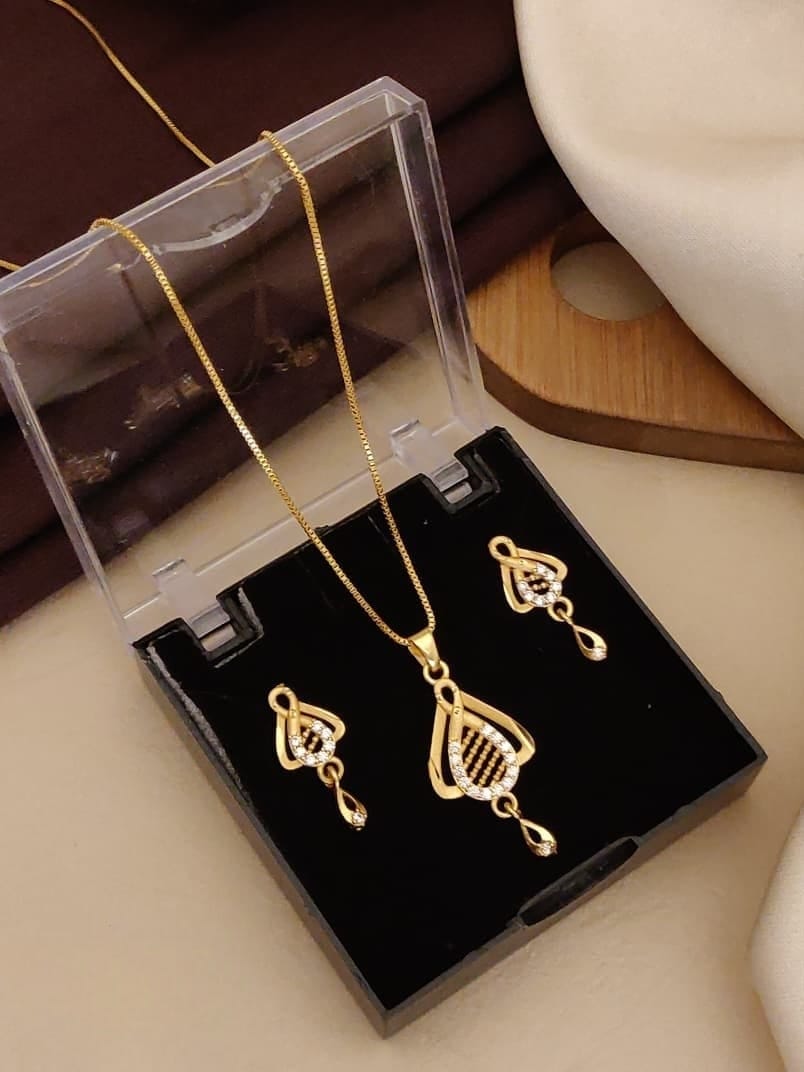 Elegant Gold-Tone Pendant Necklace & Earrings Set with Crystal Accents