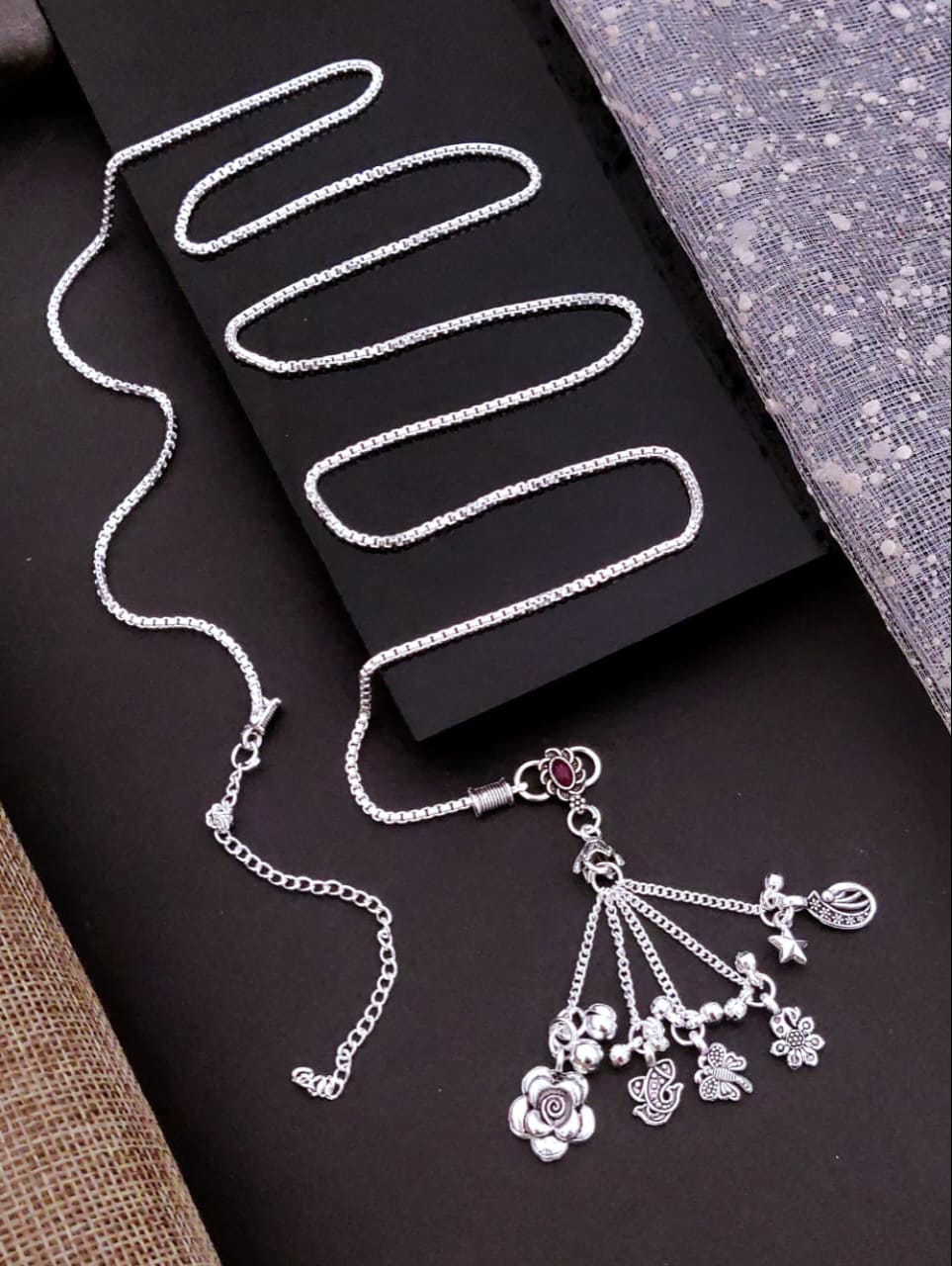 Elegant Silver-Tone Kanduri with Traditional Charm Pendants
