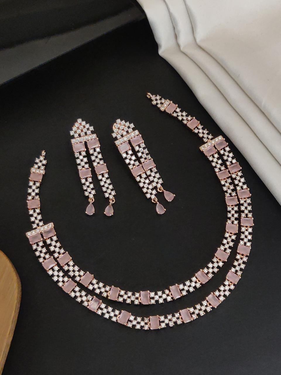 Elegant Ruby Red American Diamond Necklace Set